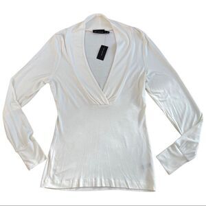 “Limited” Stretch Cotton Blend Long Sleeves Fitted Top Size S